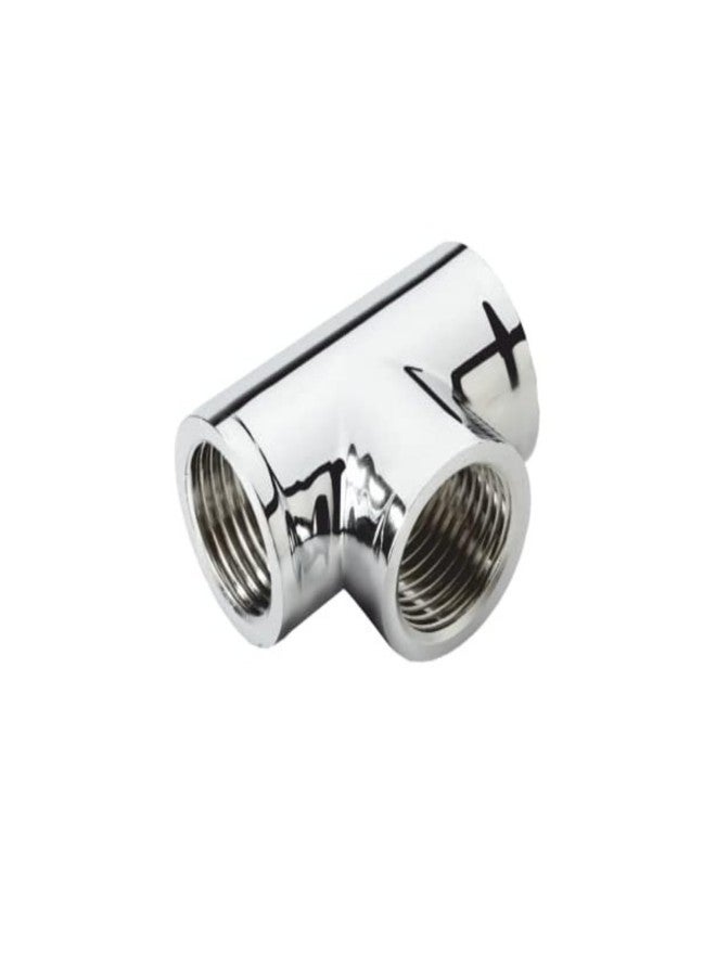 KINIK Chrome Plated Brass Tee Fitting - 1/2" x 1/2" Inch Female Thread Coupling Adapter - Heavy Duty Connector for Plumbing, Water Lines & Geysers - Image 1